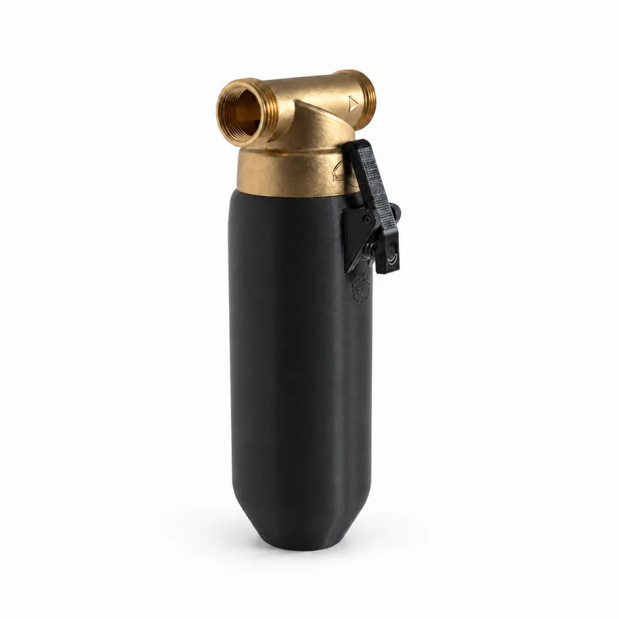 Black hinged cover fitted to an iSpring WSP spin-down sediment filter