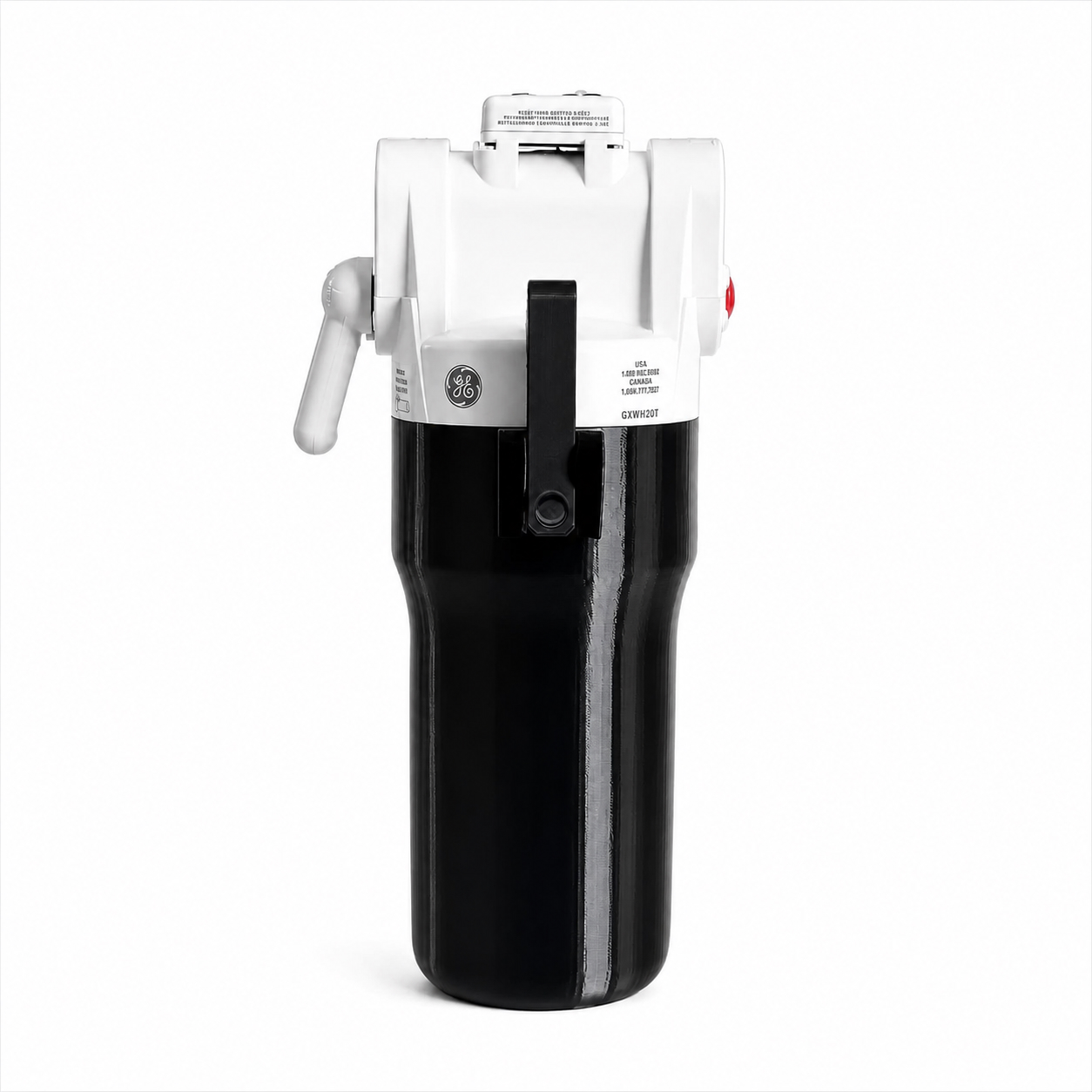 GE GXWH20T water filter cover installed on a whole-house water filter